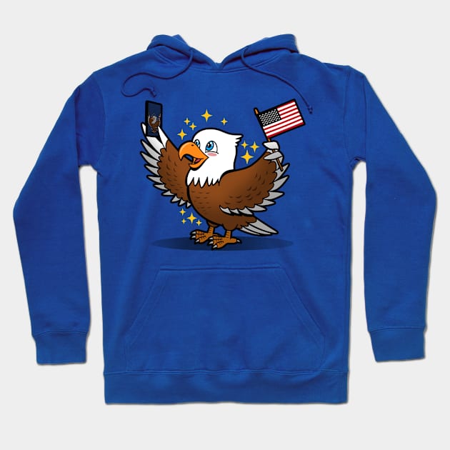 Funny Cute American Bald Eagle Taking Selfie 4th Of July Proud American Cartoon Hoodie by Originals By Boggs